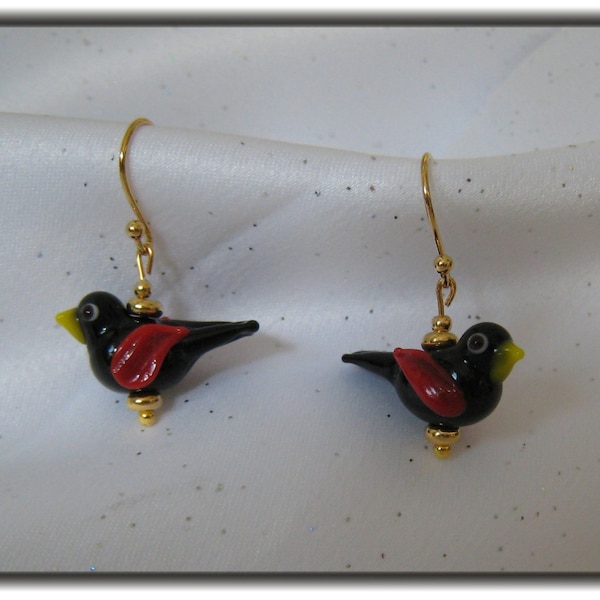 Blackbird Glass Lampwork Earrings