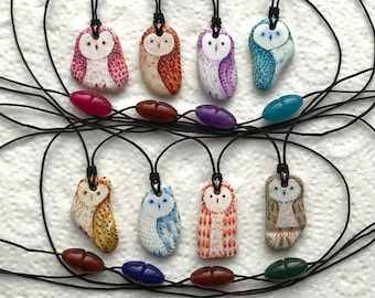 Hand Painted Sea Pottery Owl Pendant Necklace Owl Lover Gift Painted Stone Colourful Christmas Owl Gift