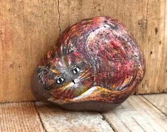 Hand Painted Stone Tabby Cat Paperweight Accent Stone Cat Lover Gift Small Ornament Home Decor