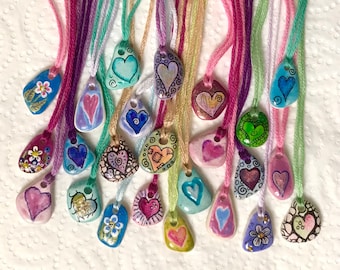 Heart Pendant Necklace Hand Painted Sea Pottery Small Colourful Love Heart Necklace Lover Gift Jewellery Valentines Day Gift For Her