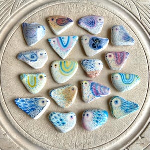 Blue Bird Pocket Stone Hand Painted Sea Pottery Cute Little Bird Painted Stone Small Ornament Home Accent Love Hope and Joy Keepsake Gift