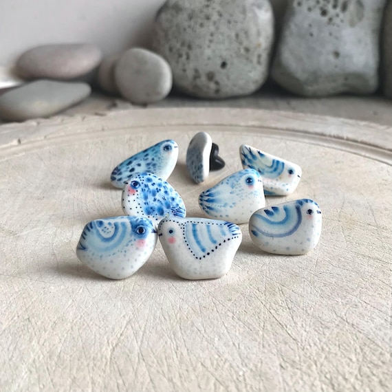 Blue Bird Pin Badge Hand Painted Sea Pottery Blue Bird Lapel Pin Little Bird Love and Joy Jewellery Gift Mothers Day Valentines Day Gift