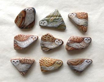Flying Owl Hand Painted Sea Pottery Decorative Barn Owl in Flight Painted Stone Small Ornament Home Accent Animal and Nature Owl Lover Gift