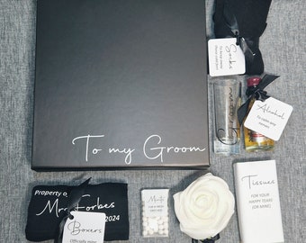 TIMELESS Personalised FILLED Grooms Gift Box Grooms gift from Bride black and white unique Wedding gift ideas Survival kit