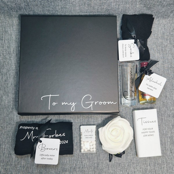 TIMELESS Personalised FILLED Grooms Gift Box Grooms gift from Bride black and white unique Wedding gift ideas Survival kit