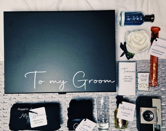 TIMELESS Personalised FILLED Grooms Gift Box Grooms gift from Bride black and white unique Wedding gift ideas Survival kit