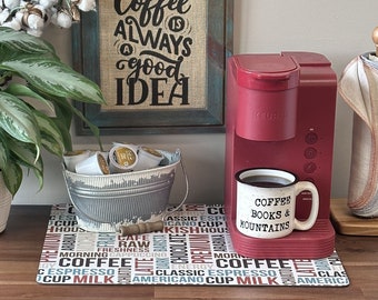 Coffee Maker Mat: Cream Coffee Word Art, Washable Placemat