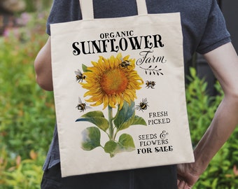 Sunflower Farm canvas tote bag -  premium canvas carryall bag perfect for books, shopping or a reusable grocery bag