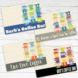 Custom Coffee Maker Mat, Cute Retro Coffee Cup Washable Placemat for your Coffee Maker or Espresso Machine, Coffee Bar Decor Accessories image 1