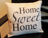 Home Sweet Home burlap throw pillow for your entryway bench front porch or rocking chair a great wedding or housewarming gift