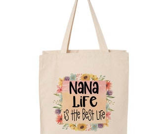 Nana Life Best Life canvas tote bag -  premium canvas carryall bag perfect for books, shopping or a reusable grocery bag