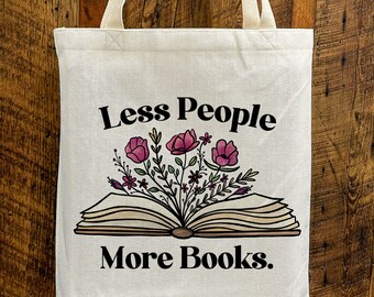 Less People More Books Tote Bag -  Library Bag for Readers, Reusable Textured Canvas Bag,  Gift for book lovers