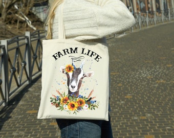Farm Life Goat canvas tote bag -  premium canvas carryall bag perfect for books, shopping or farmers market produce