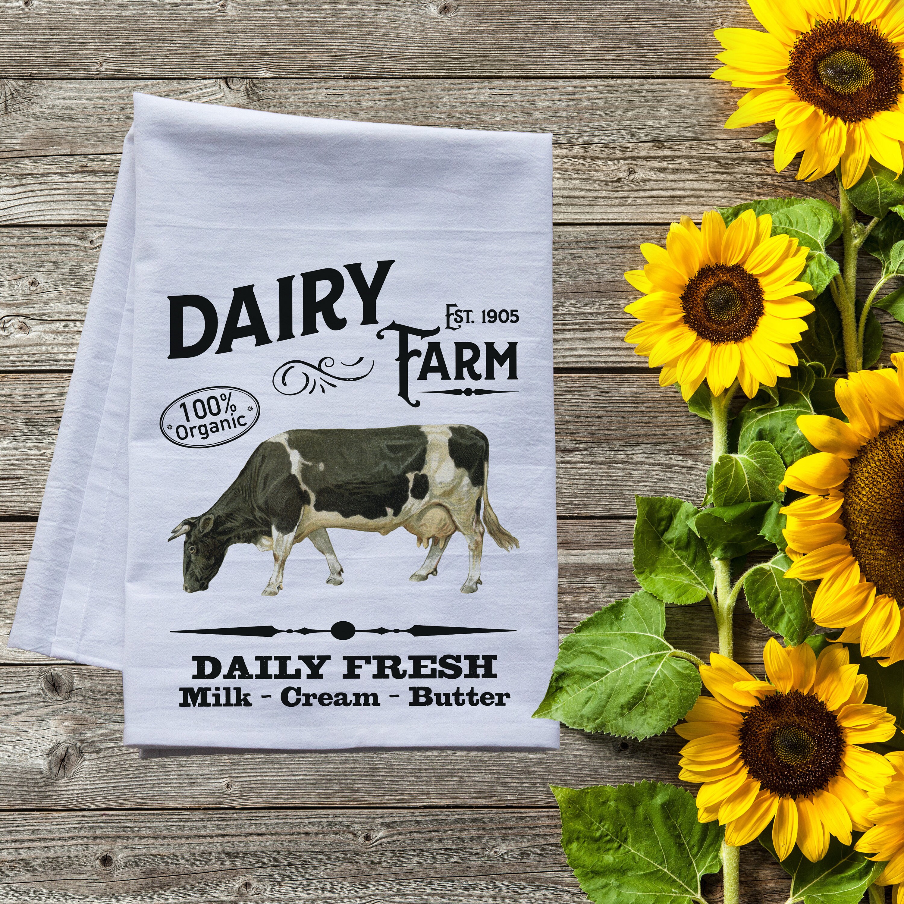 Dairy Farm Farmhouse Style - premium flour sack tea towel farmer's market  inspired