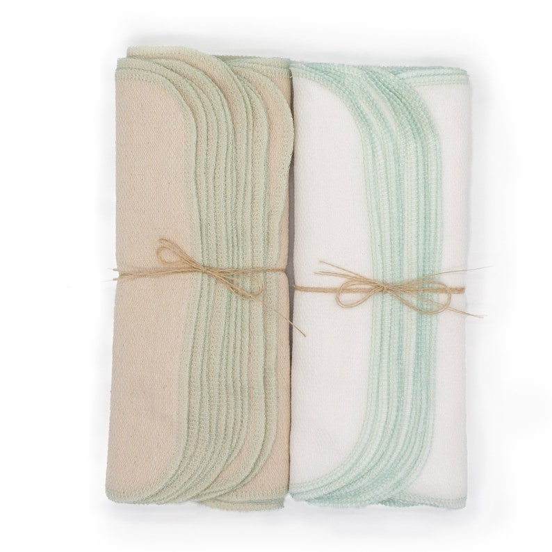 Pastel mint green Paperless Towels in bright white or natural birdseye reusable paper towel alternative, zero waste image 3