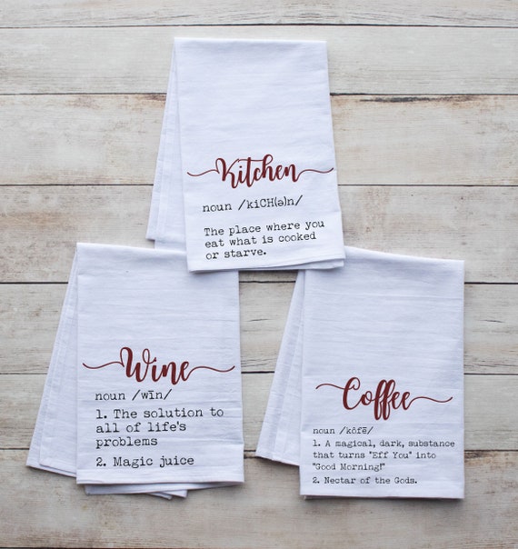 Funny Kitchen Towels Coffee, Wine, Kitchen Definitions Set of