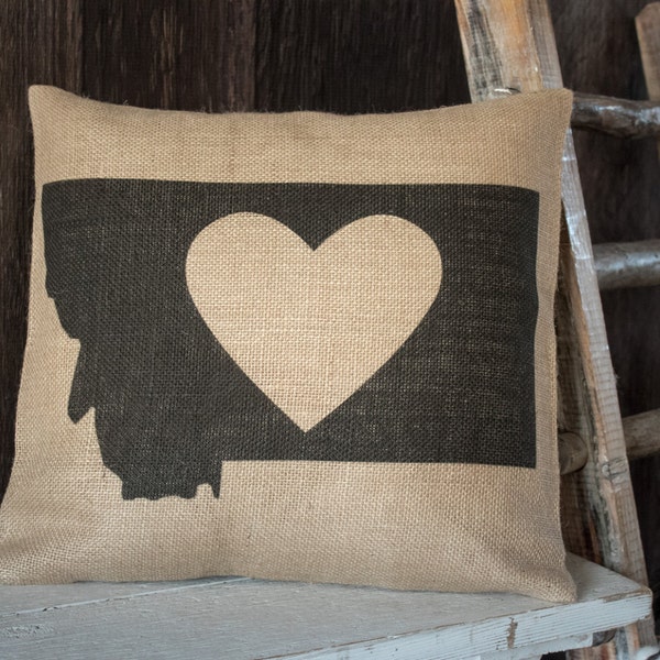 My heart is in Montana burlap throw pillow -