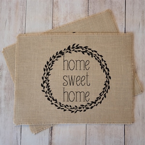 Home Sweet Home burlap placemats - set of two farmhouse style place mats