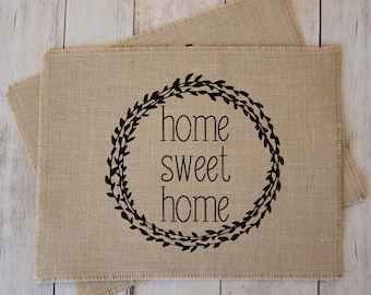 Home Sweet Home burlap placemats - set of two farmhouse style place mats