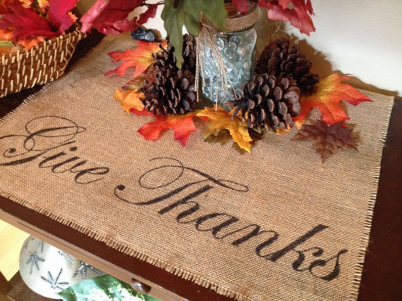 Give Thanks burlap centerpiece mat Etsy