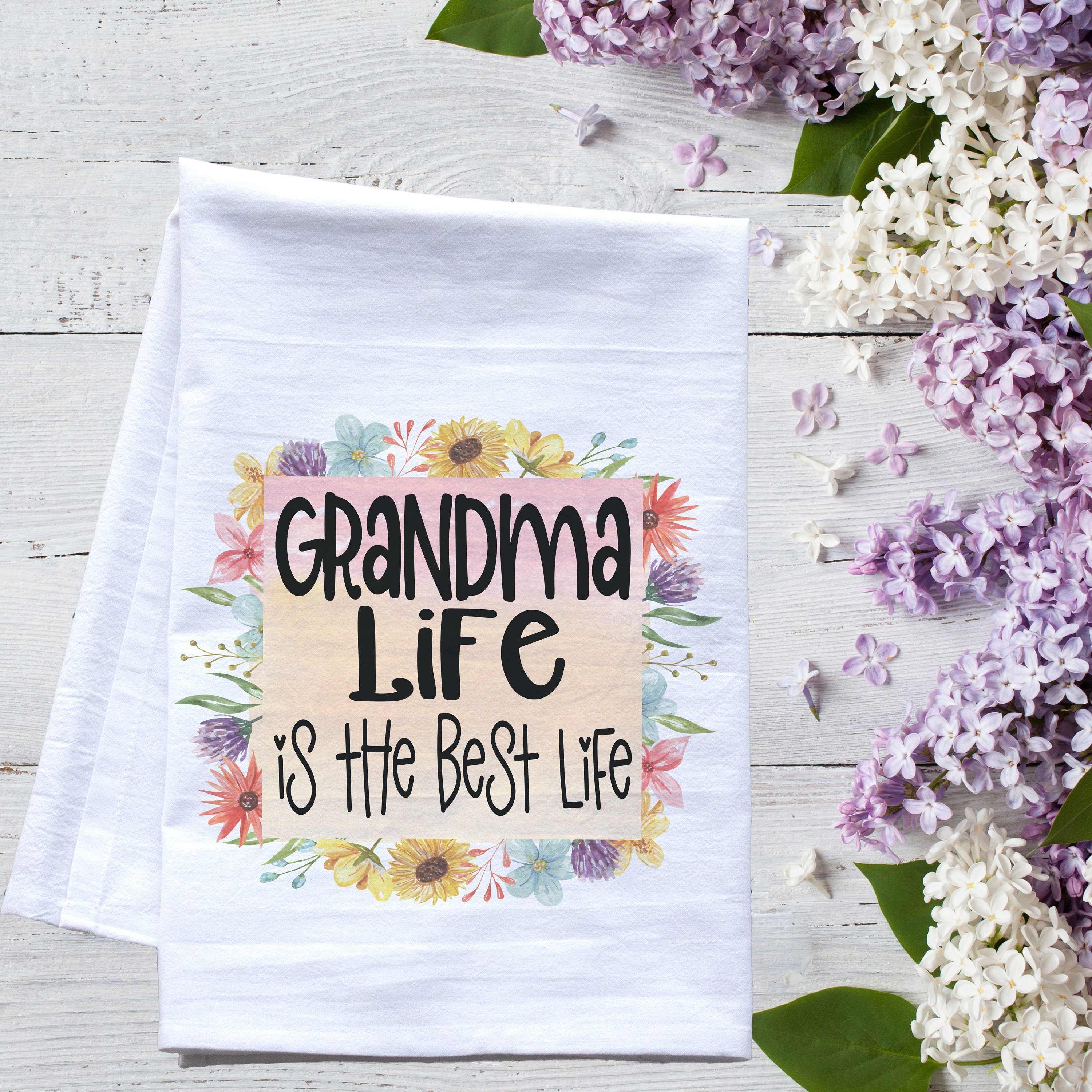 Grandma Life Best Life premium flour sack dish towel - extra large tea towel,  summer kitchen decor