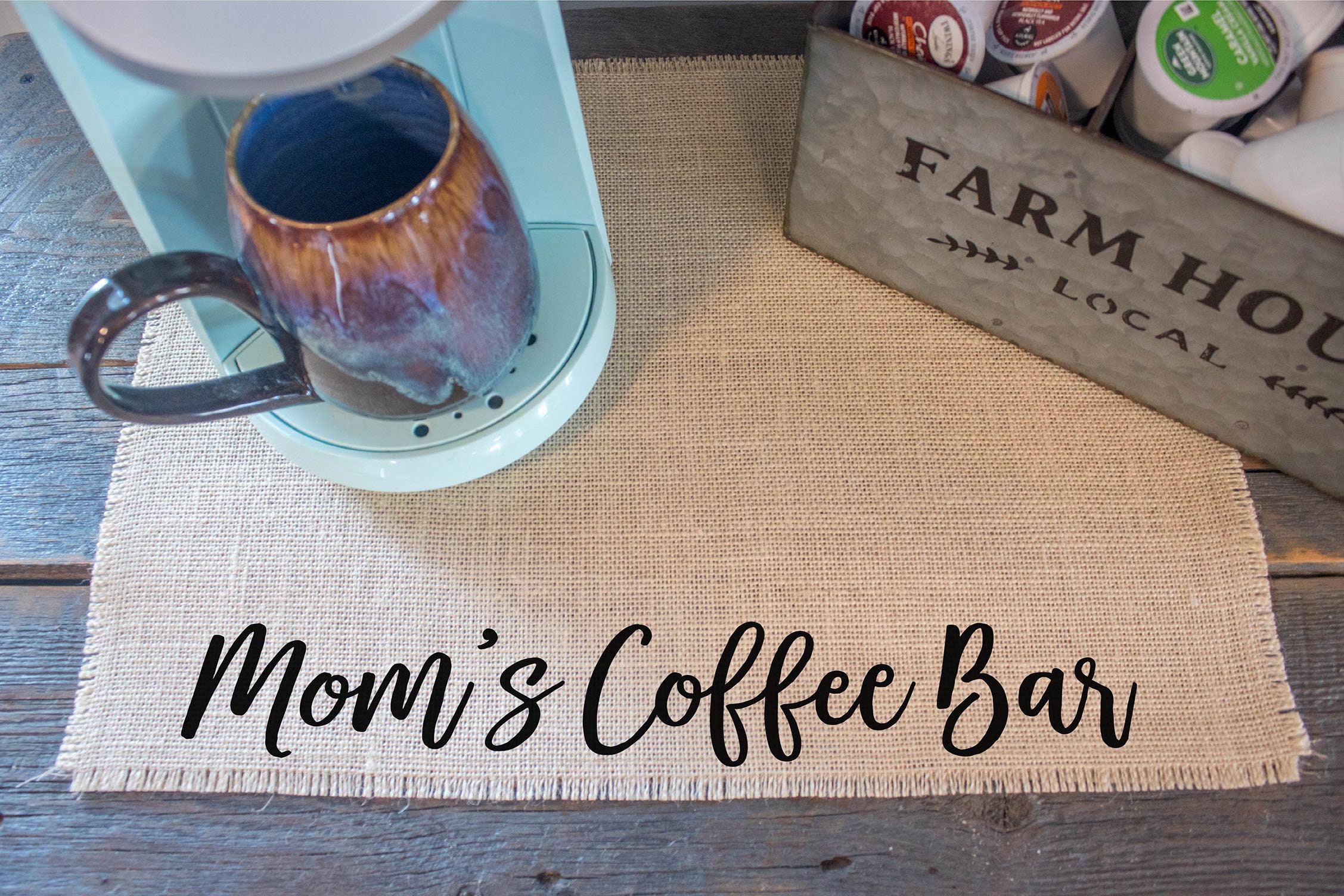 Personalized Coffee Slip Proof Bar Mat, Farmhouse, Keurig Coffee Bar,  Tiered Tray, Humor, Coffee Addict 