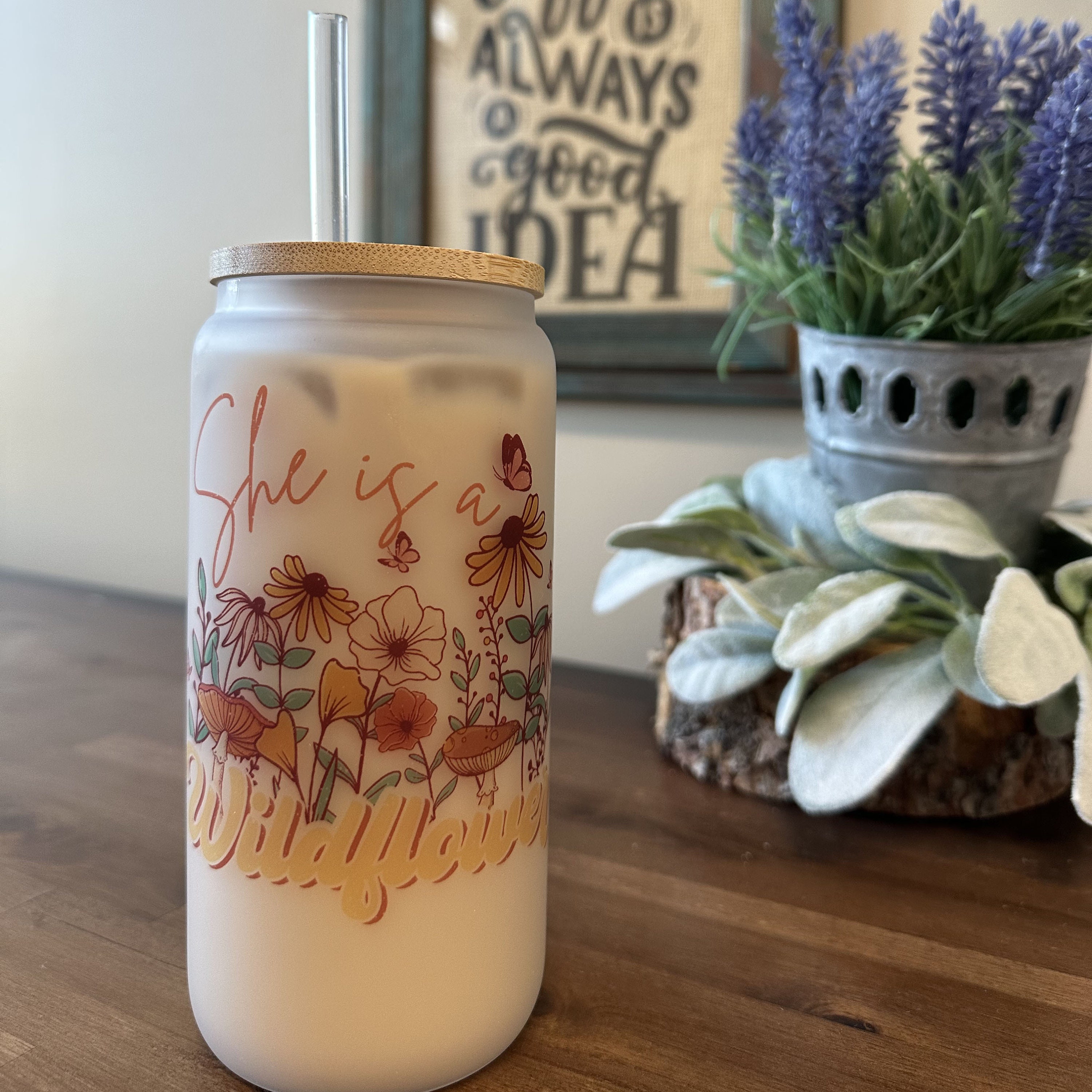 Glass Cup with Lid & Straw - Floral Pink – She She Boutique