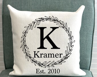 Personalized Monogrammed Throw Pillow - Housewarming gift,  Anniversary Gift, or Wedding Gift