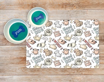 Dog Bowl Mat: Washable Pet Placemat with Dog Pattern
