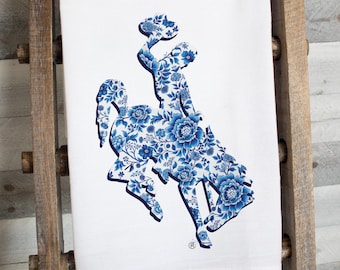 Chinoiserie Bucking Horse Tea Towel | Wyoming Western Kitchen Towel