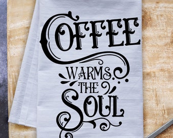 Vintage Coffee Warms the Soul Tea Towel - premium 27" kitchen dish towel