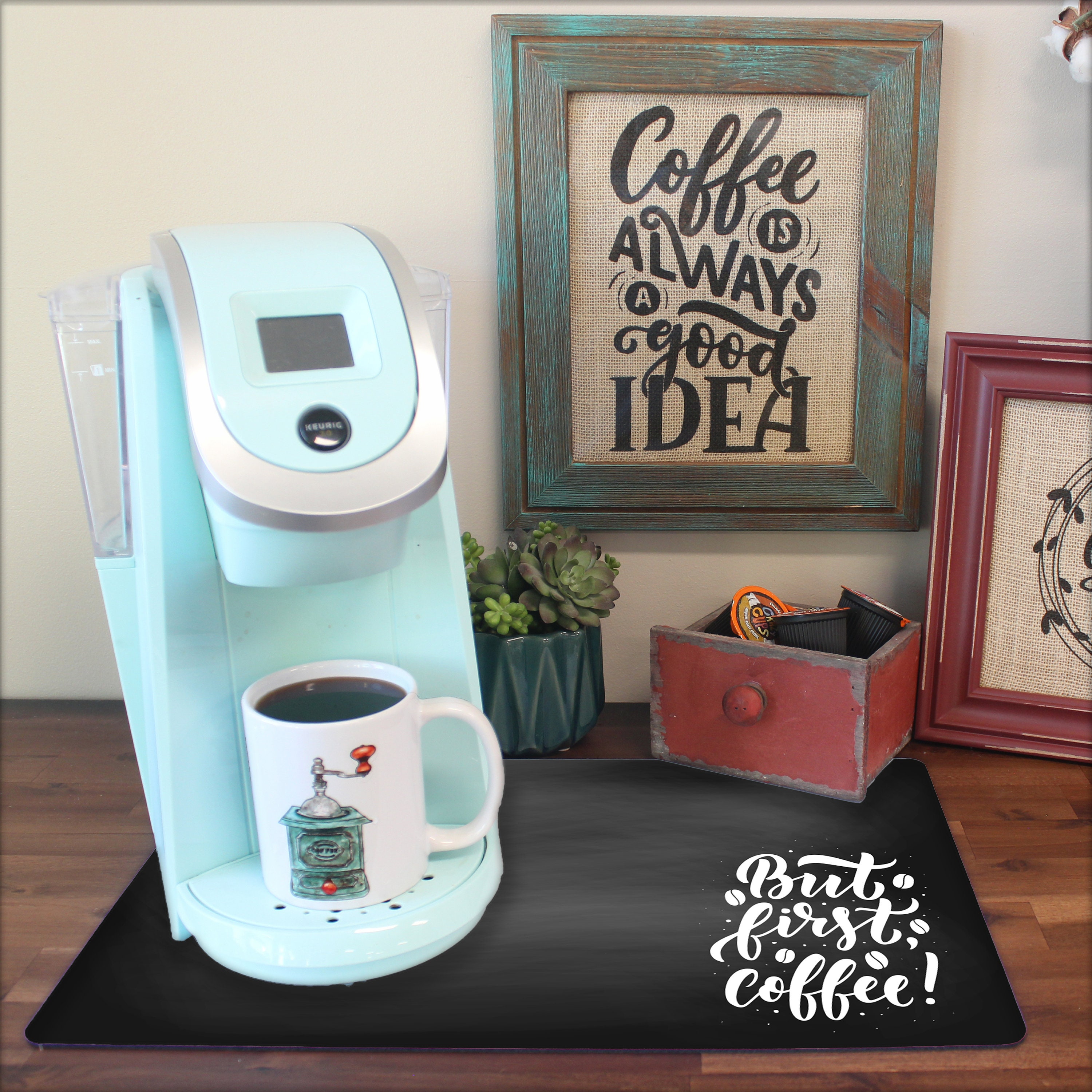 Custom Coffee Maker Mat, Cute Retro Coffee Cup Washable