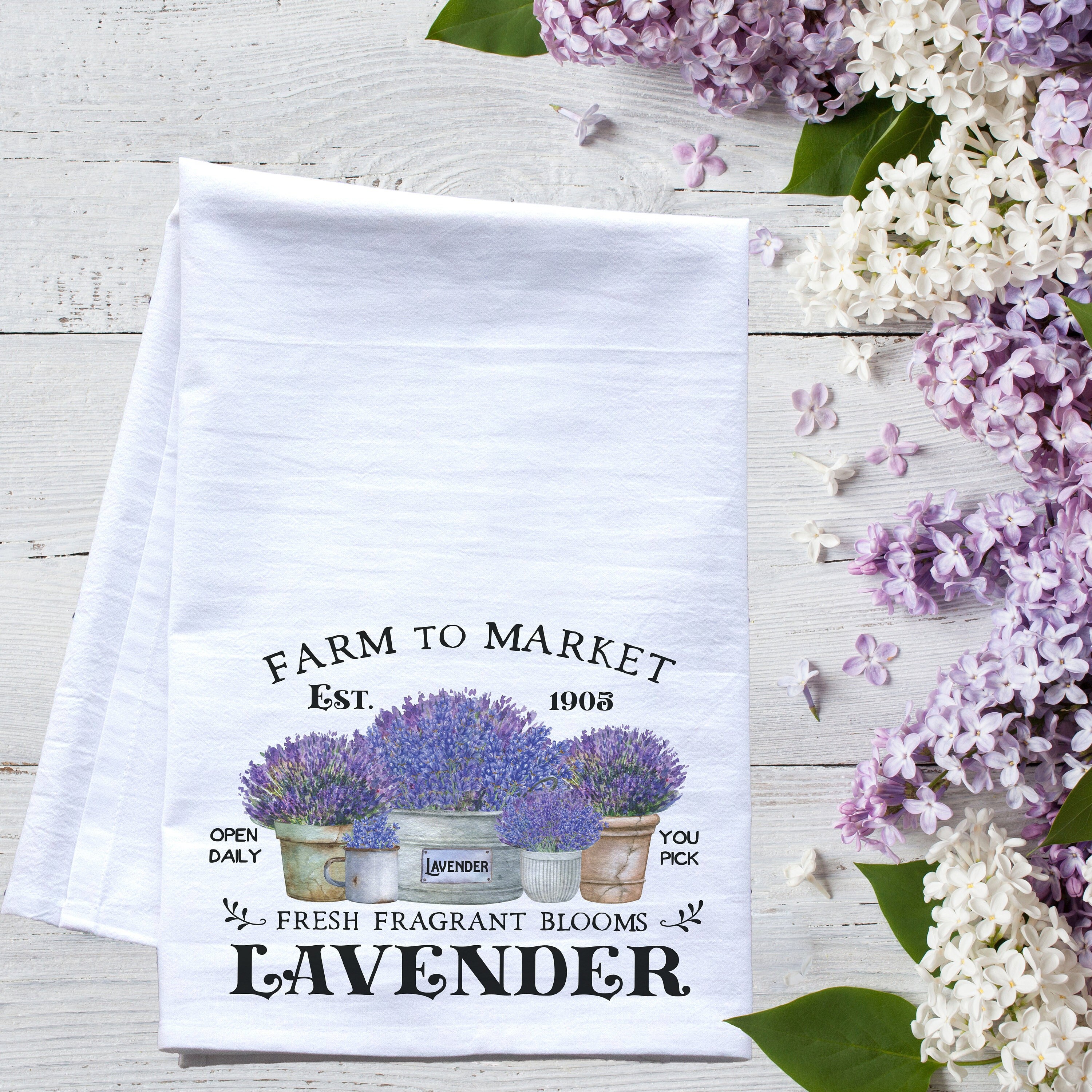 Fresh Lavender Farmhouse Style - premium flour sack tea towel farmer's  market inspired