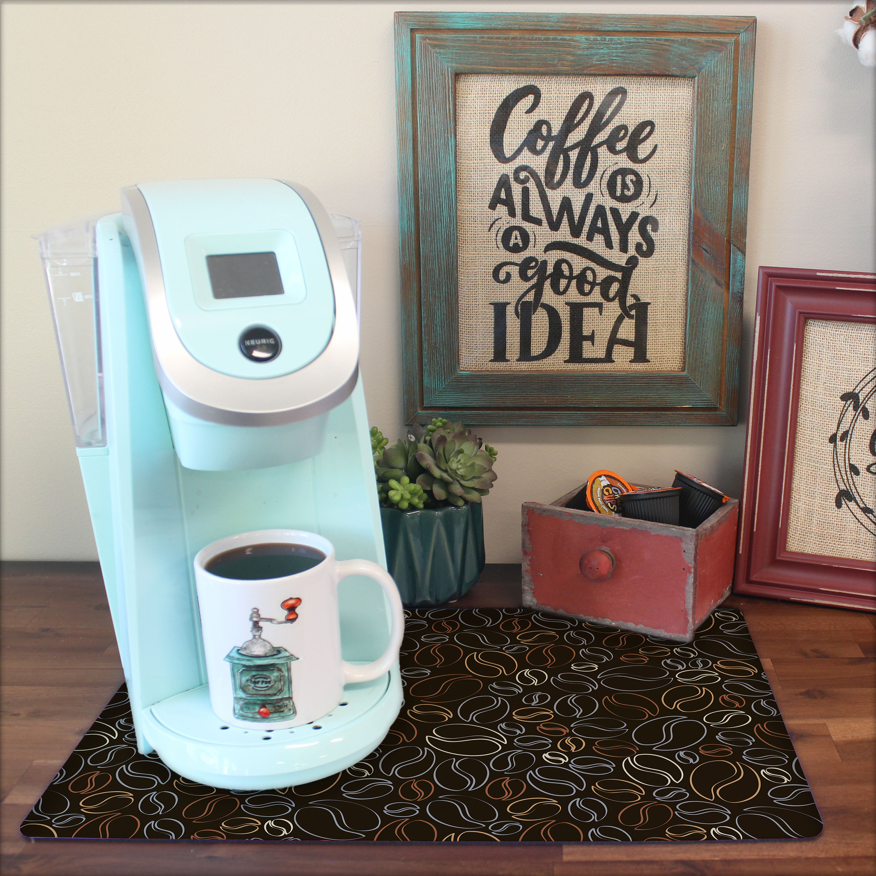 Tapis pour cafetière : grain de café coloré, antidérapant, lavable