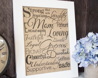 Mother's burlap wall art - Inspirational burlap wall art for New Mothers or a Mothers Day gift for your Wife or Mom