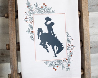 Wyoming Steamboat Christmas Flour Sack Tea Towel