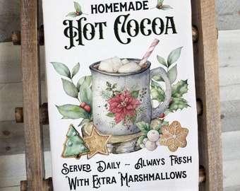 Homemade Hot Cocoa Dish Towel -   premium flour sack tea towel Holiday kitchen decor winter decorations