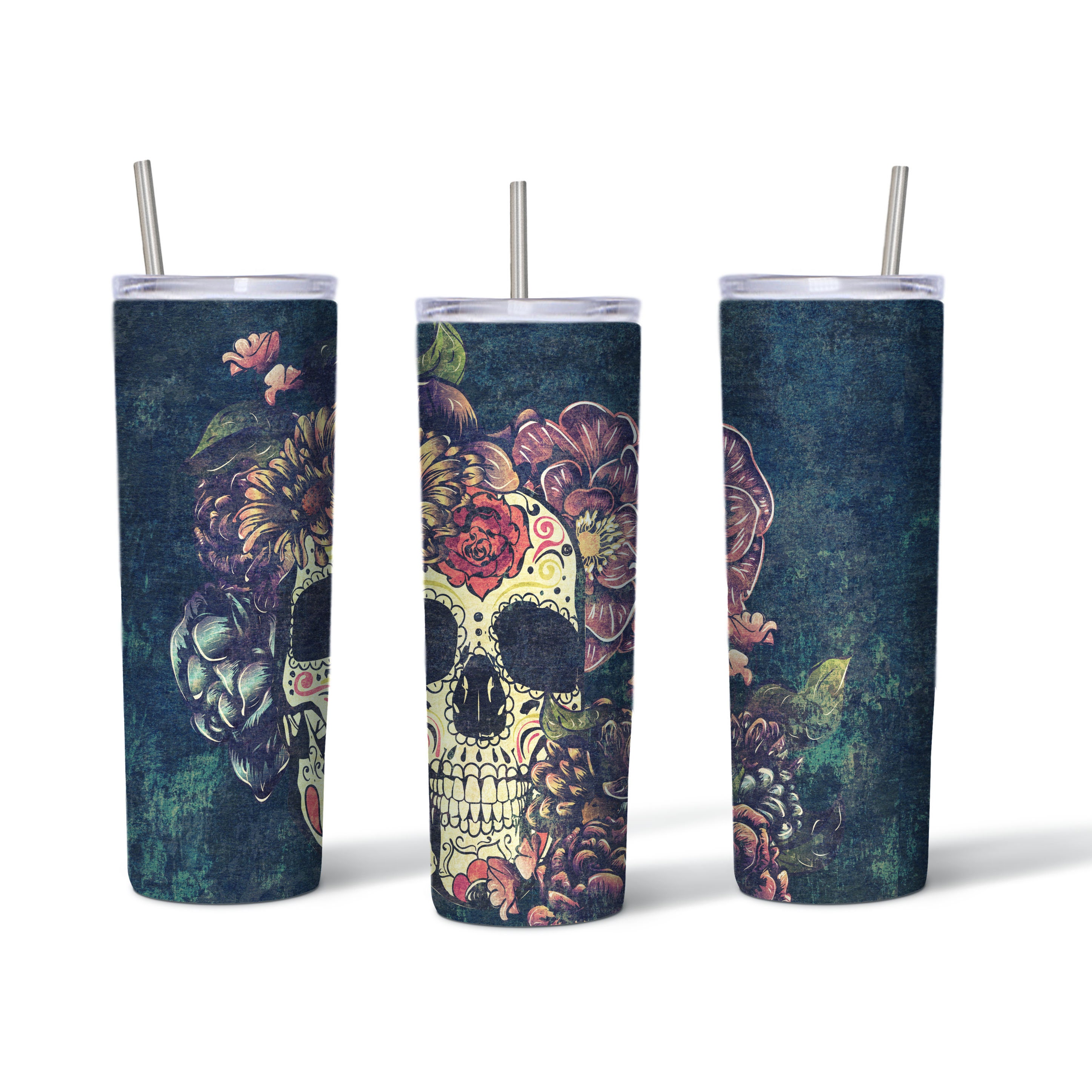 Distressed Sugar Skull 20oz Skinny Tumbler