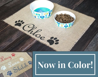 Custom colored puppy dog pet placemat for dog food bowls - personalized with your pets name