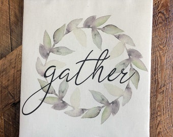 Gather Modern Farmhouse style Wreath Canvas Wall Hanging