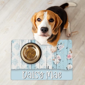 Cottage Chic Custom Pet Placemat - Personalized Mat For Your Pet&#39;s Food And Water Dish, New Puppy Supplies, Washable Pet Mat