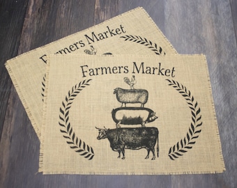 Burlap Placemats (Set of 2): Farmers Market Farmhouse Decor