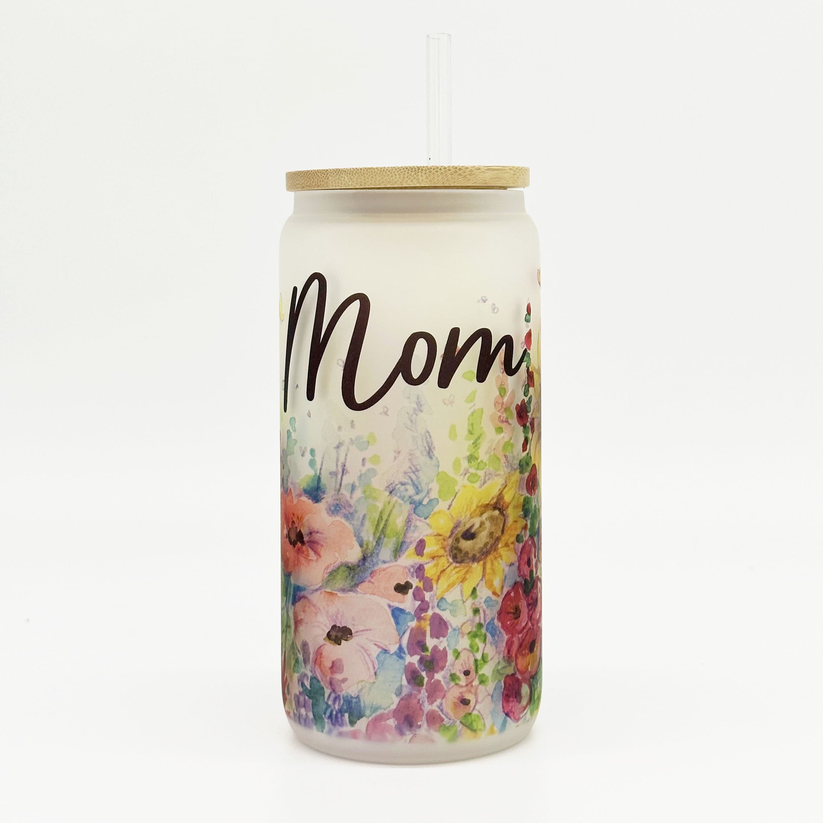Cottagecore Flowers Frosted Glass Can W/ Bamboo Lid 16 Oz Glass Cup by  Mugzan