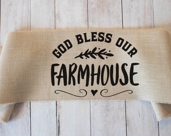 God Bless our Farmhouse burlap table runner - rustic home decor for the boho farmhouse