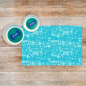 Fun Chalk Pattern Dog or Cat Bowl Mat - Pet Placemat For Your Pet&#39;s Food And Water Dish, New Puppy Supplies, Washable Pet Mat
