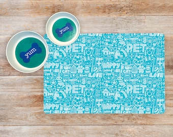 Chalk Pattern Pet Bowl Mat: Washable Dog & Cat Placemat