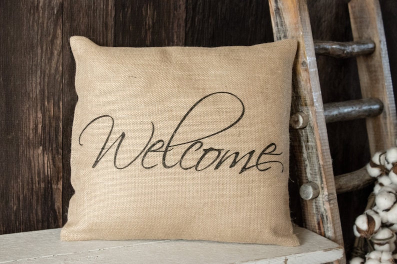 Burlap Throw Pillow Entryway Bench or Housewarming Etsy