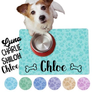 Personalized Dog Bowl Mat - Custom Pet Placemat For Your Pet's Food And Water Dish, New Puppy Supplies, Washable Pet Mat