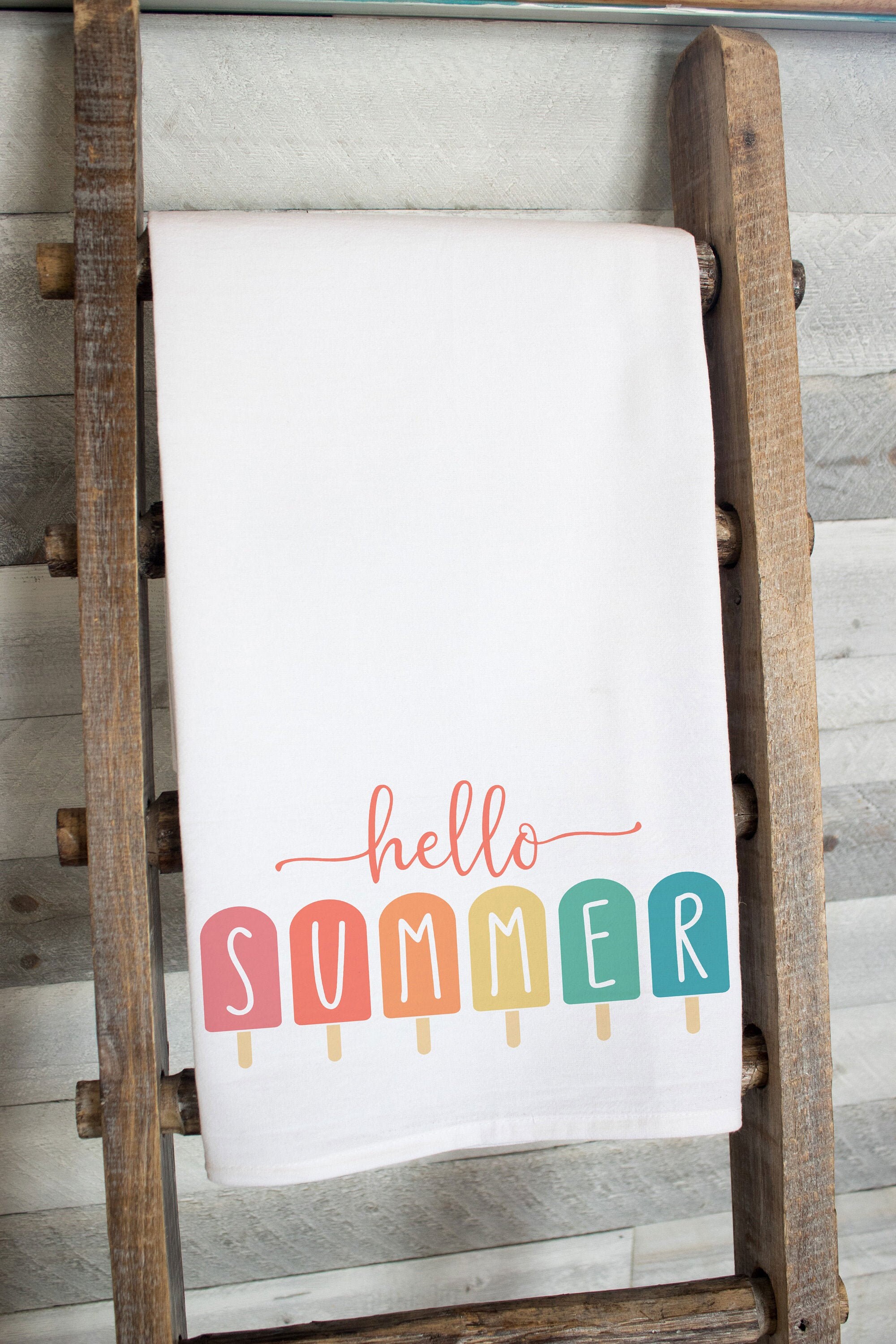 Hello Summer Popsicles premium flour sack dish towel - extra large tea towel, summer kitchen decor
