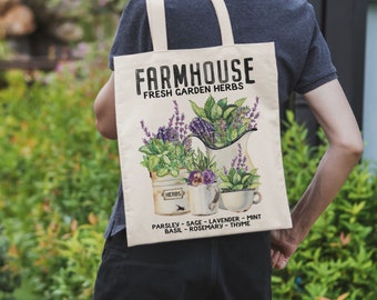 Farm Fresh Herbs Canvas Tote Bag: Farmers Market Carryall